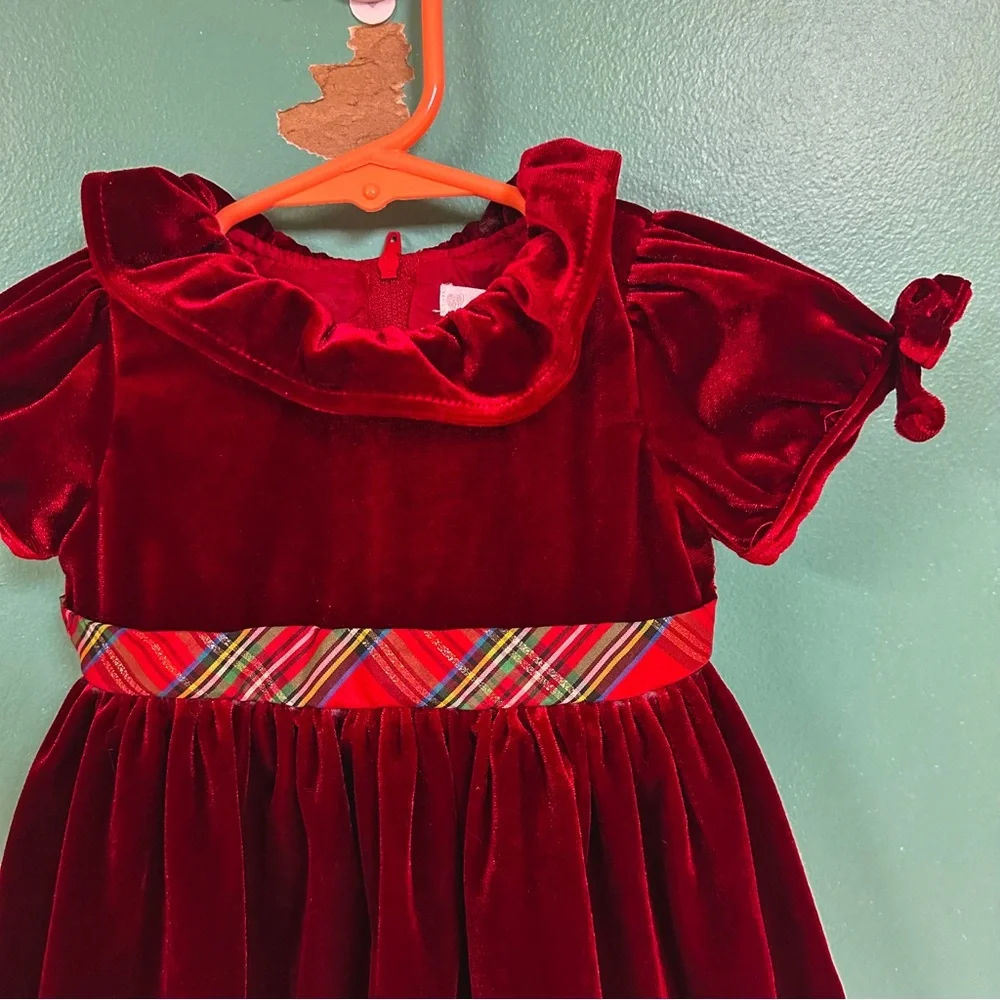 Nannette Baby Red Velvet Short Sleeve Formal Holiday Christmas Dress 6-9M